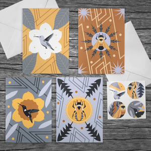Birds and Bees Pollinators Greeting Card set